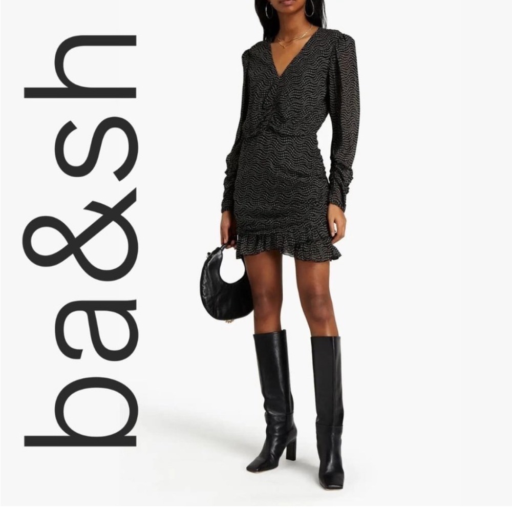 ba&sh Georgette Dot Print Ruched Mini Dress